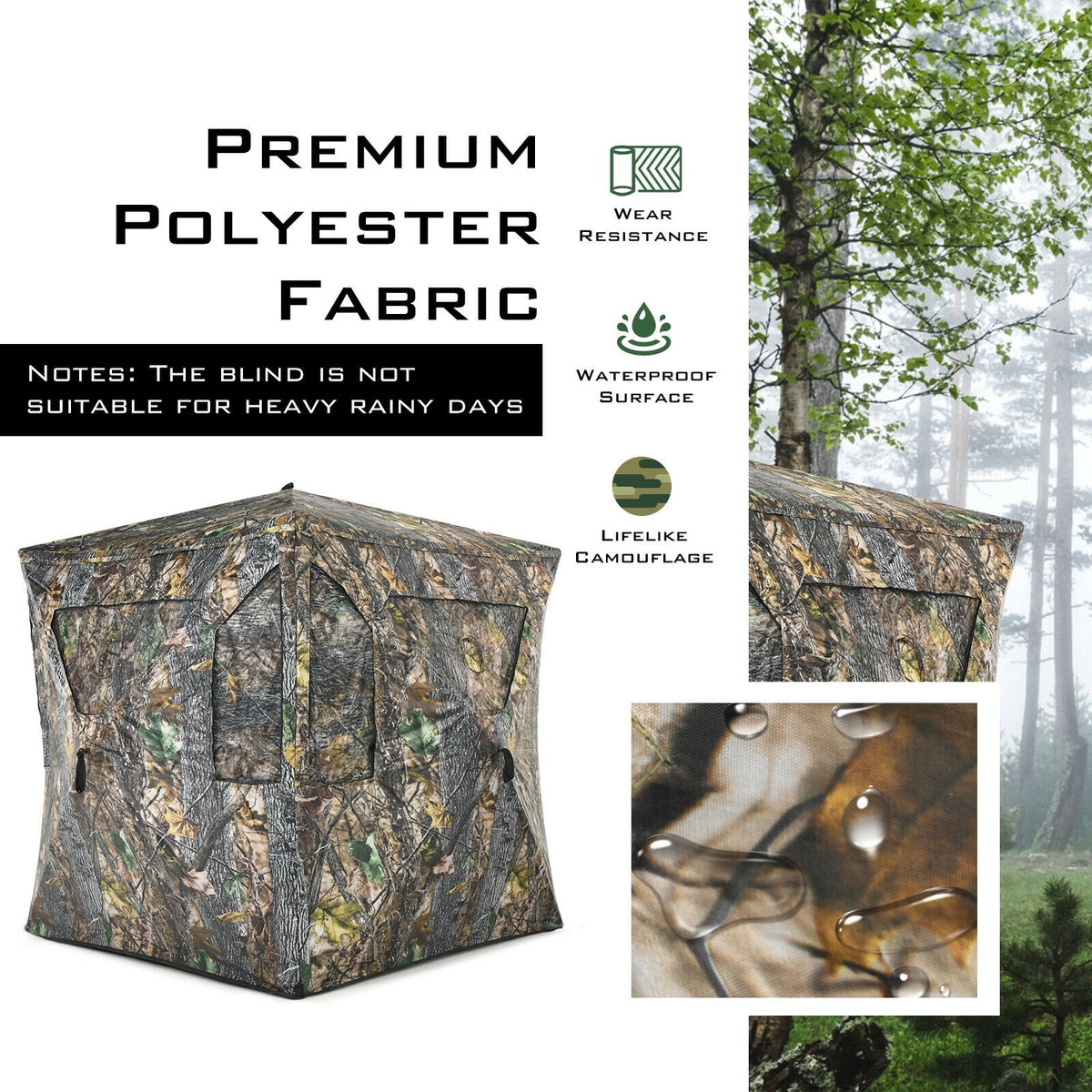 3 Person Portable Pop-Up Ground Tent with Gun Ports and Carrying Bag view 6