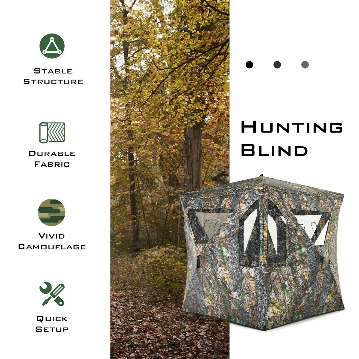 3 Person Portable Pop-Up Ground Tent with Gun Ports and Carrying Bag view 7