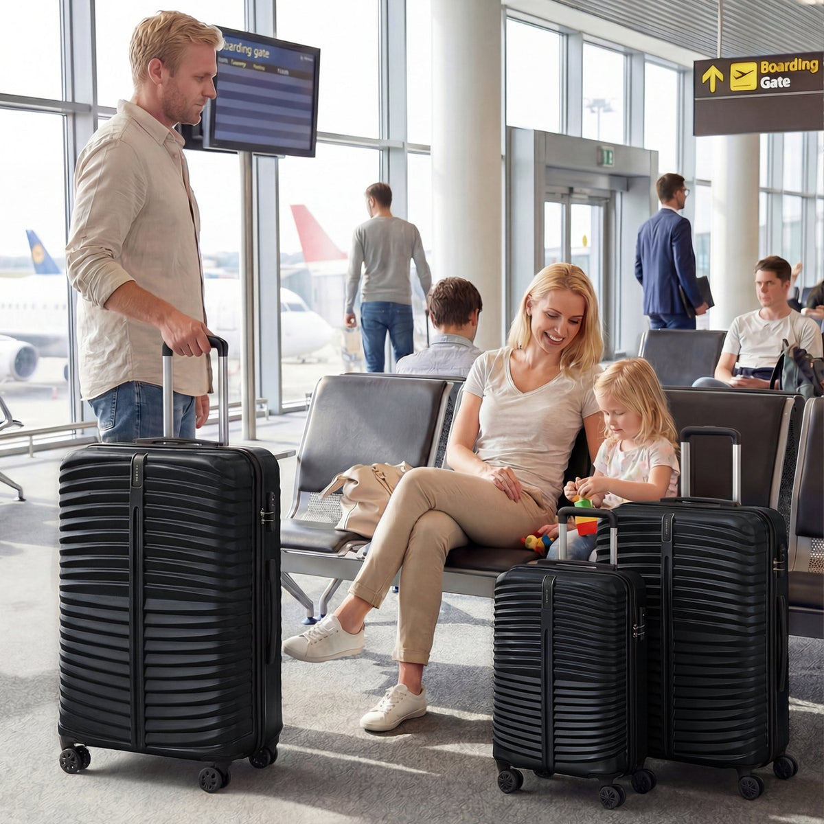 3-Piece 20/24/28 Inch Lightweight Hardside Luggage Set with 8-Spinner Wheels-Black view 2
