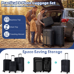 3-Piece 20/24/28 Inch Lightweight Hardside Luggage Set with 8-Spinner Wheels-Black view 5