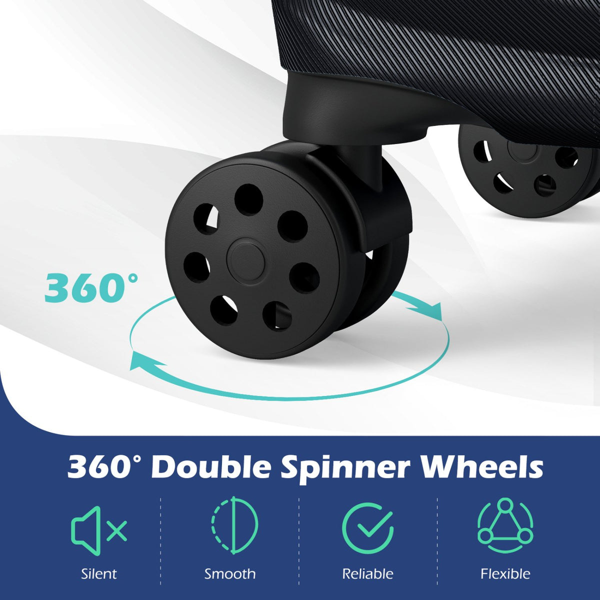 3-Piece 20/24/28 Inch Lightweight Hardside Luggage Set with 8-Spinner Wheels-Black view 6