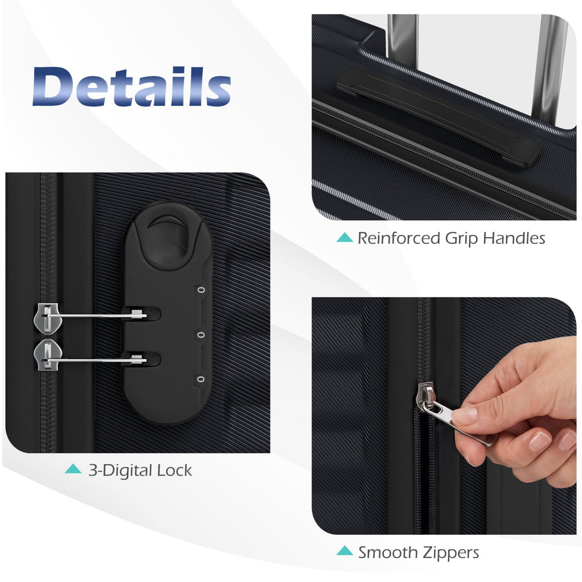 3-Piece 20/24/28 Inch Lightweight Hardside Luggage Set with 8-Spinner Wheels-Black view 9