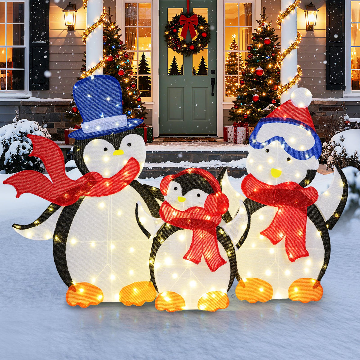 3-Piece 2D Lighted Penguin Family Christmas Decoration with 160 LED Lights view 2