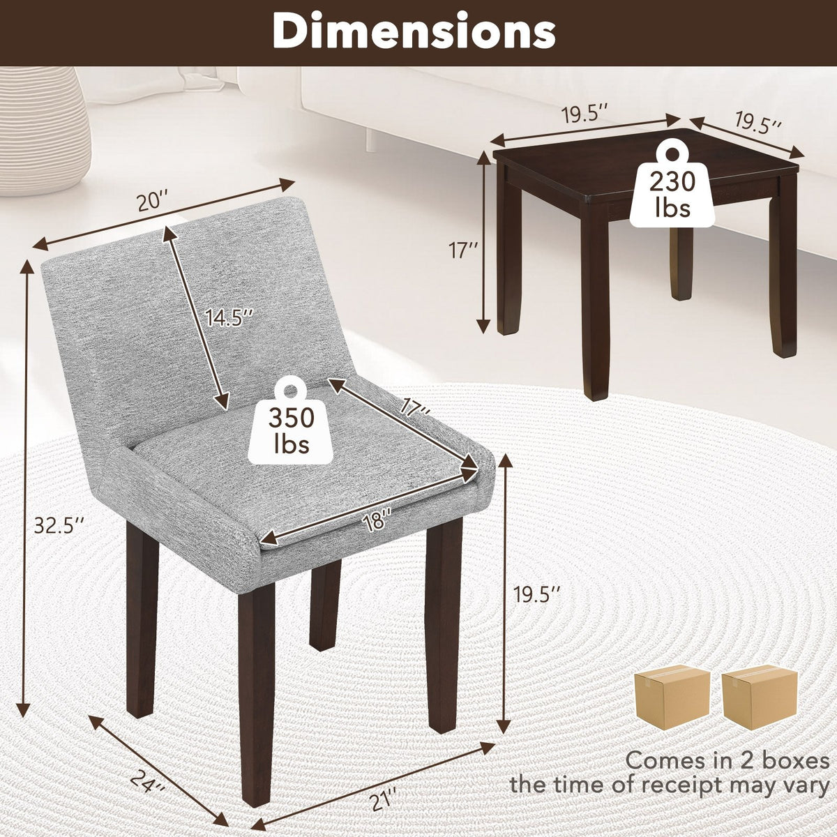 3-Piece Accent Table and Chair Set for Kitchen and Living Room-Brown & Gray view 5