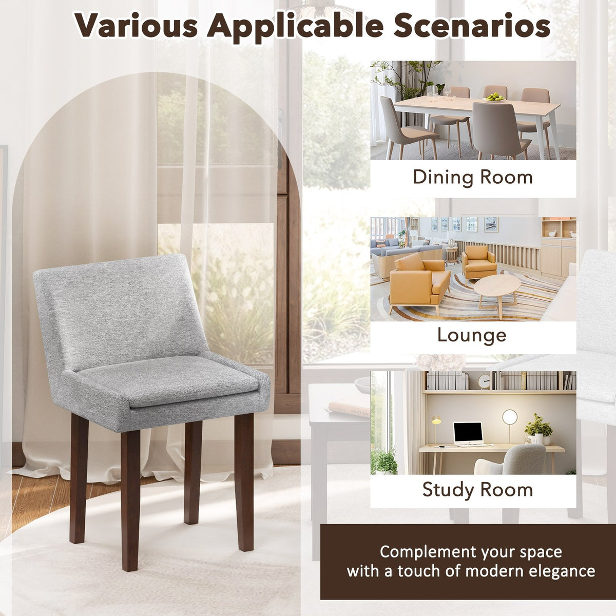 3-Piece Accent Table and Chair Set for Kitchen and Living Room-Brown & Gray view 8