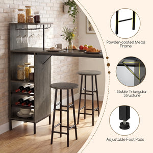 3 Piece Bar Table and Chairs Set with 6-Bottle Wine Rack-Oak view 6