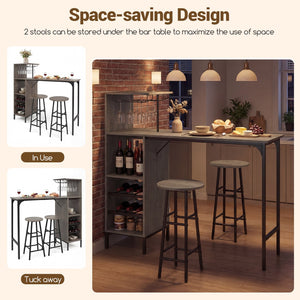 3 Piece Bar Table and Chairs Set with 6-Bottle Wine Rack-Oak view 8