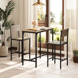 3 Piece Bar Table Set with Backrest and Footrest for Small Space-Gray view 2