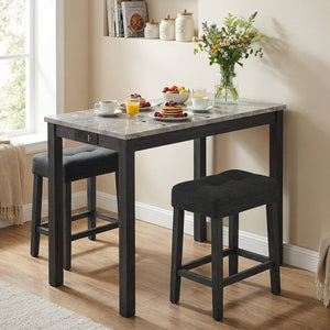 3-Piece Bar Table Set with Charging Station and Faux Marble Top-Gray view 3