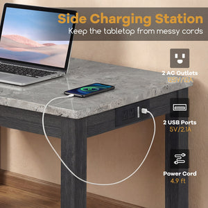 3-Piece Bar Table Set with Charging Station and Faux Marble Top-Gray view 7
