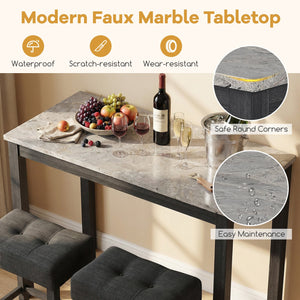 3-Piece Bar Table Set with Charging Station and Faux Marble Top-Gray view 9