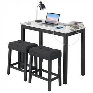 3-Piece Bar Table Set with Charging Station and Faux Marble Top-White view 4