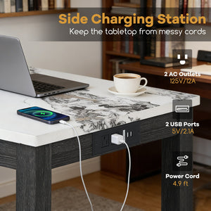 3-Piece Bar Table Set with Charging Station and Faux Marble Top-White view 7