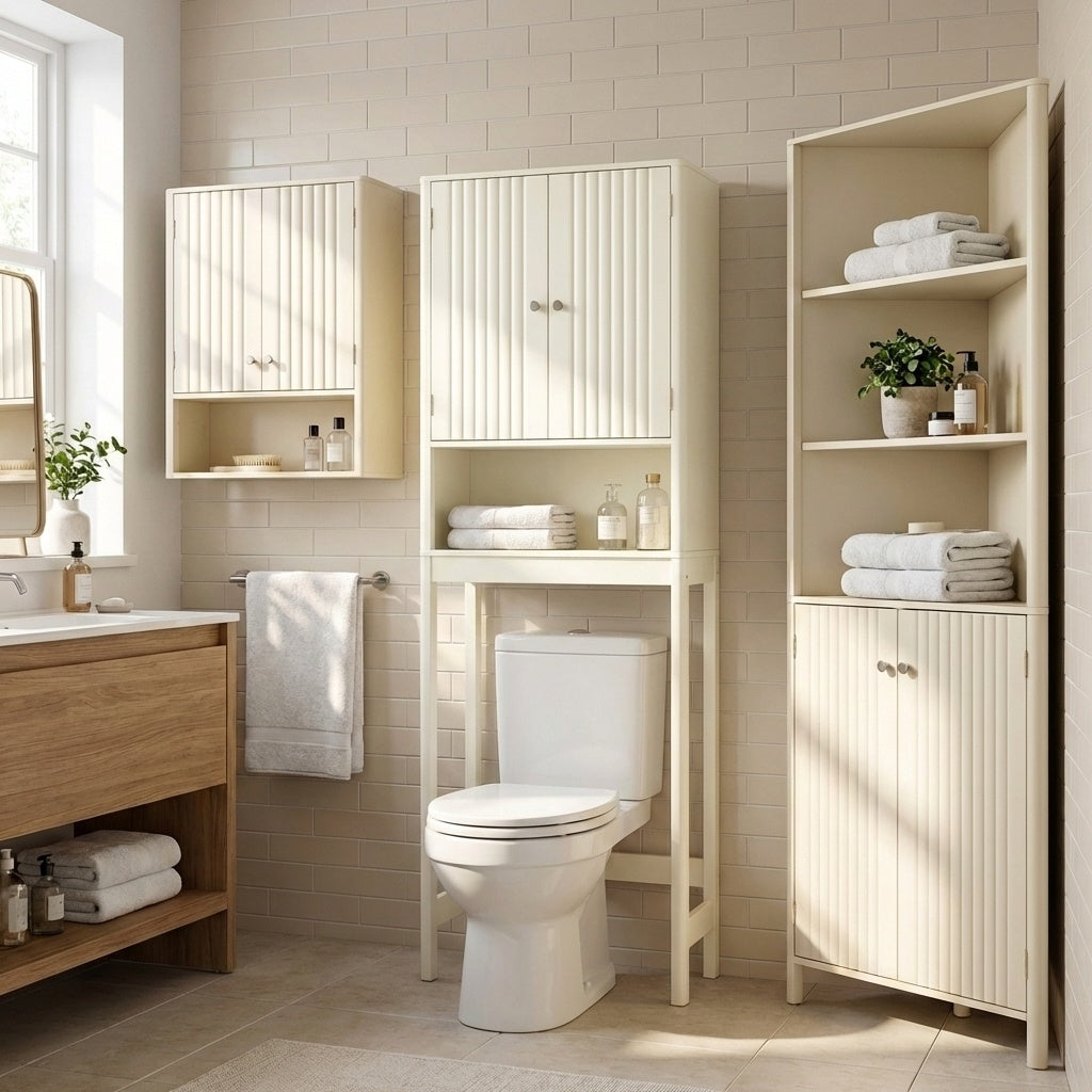 3-Piece Bathroom Cabinet Set with Fluted Doors, Over Toilet, Corner & Wall Cabinet