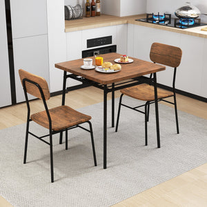3 Piece Dining Table Set for 2 Wood Square Table with Metal Frame-Brown view 2