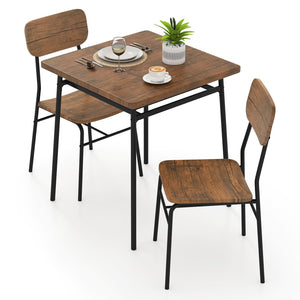 3 Piece Dining Table Set for 2 Wood Square Table with Metal Frame-Brown view 4