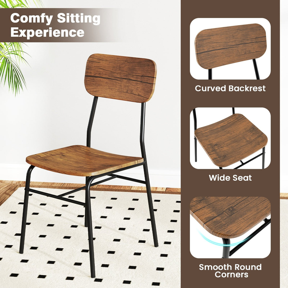3 Piece Dining Table Set for 2 Wood Square Table with Metal Frame-Brown view 8