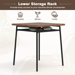 3 Piece Dining Table Set for 2 Wood Square Table with Metal Frame-Brown view 9