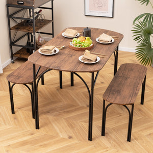 3-Piece Dining Table Set for 4 with Metal Frame-Brown view 2