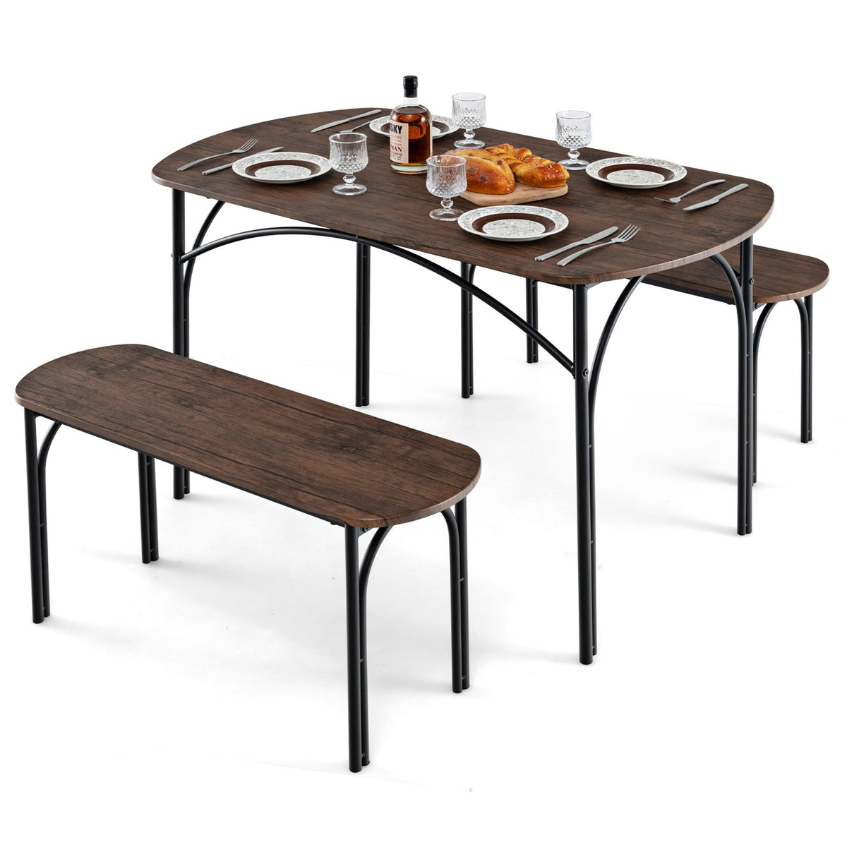 3-Piece Dining Table Set for 4 with Metal Frame-Brown view 4
