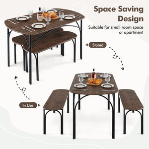 3-Piece Dining Table Set for 4 with Metal Frame-Brown view 6
