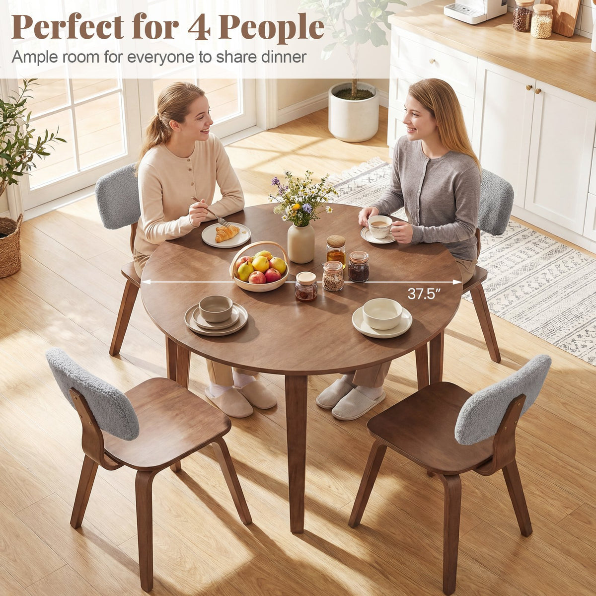 3 Piece Dining Table Set with 2 Padded Dining Chairs and Rubber Wood Table-Walnut & Gray view 7