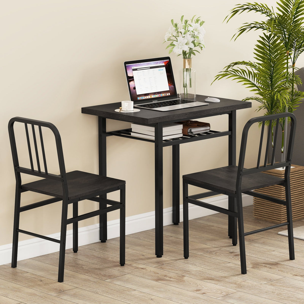 3-Piece Dining Table Set with Rectangular Kitchen Table and 2 Chairs-Gray view 2