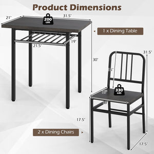 3-Piece Dining Table Set with Rectangular Kitchen Table and 2 Chairs-Gray view 5
