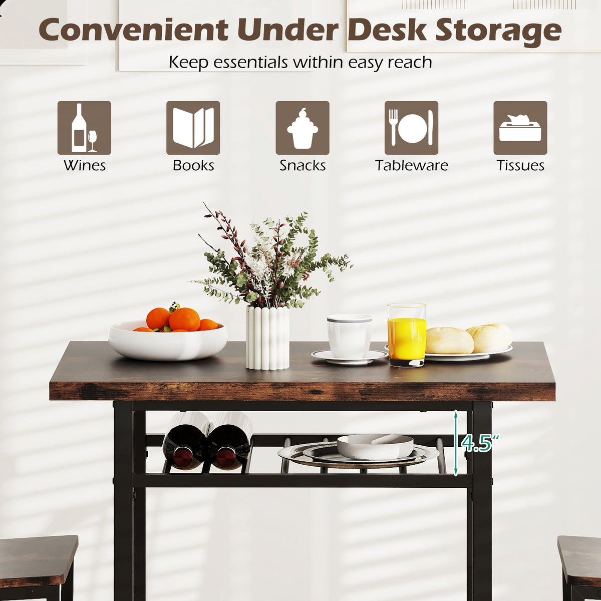 3-Piece Dining Table Set with Rectangular Kitchen Table and 2 Chairs-Rustic Brown view 7