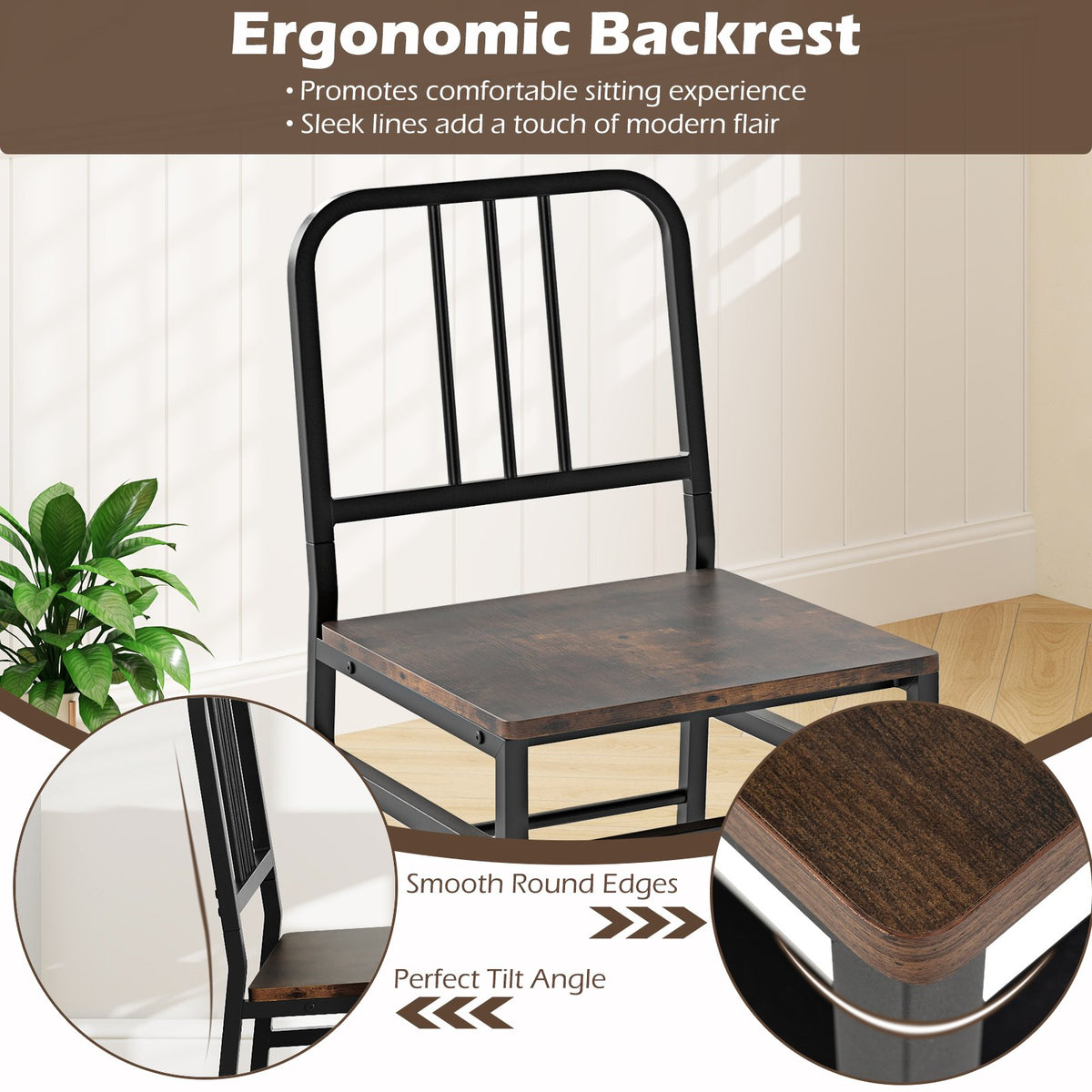 3-Piece Dining Table Set with Rectangular Kitchen Table and 2 Chairs-Rustic Brown view 9