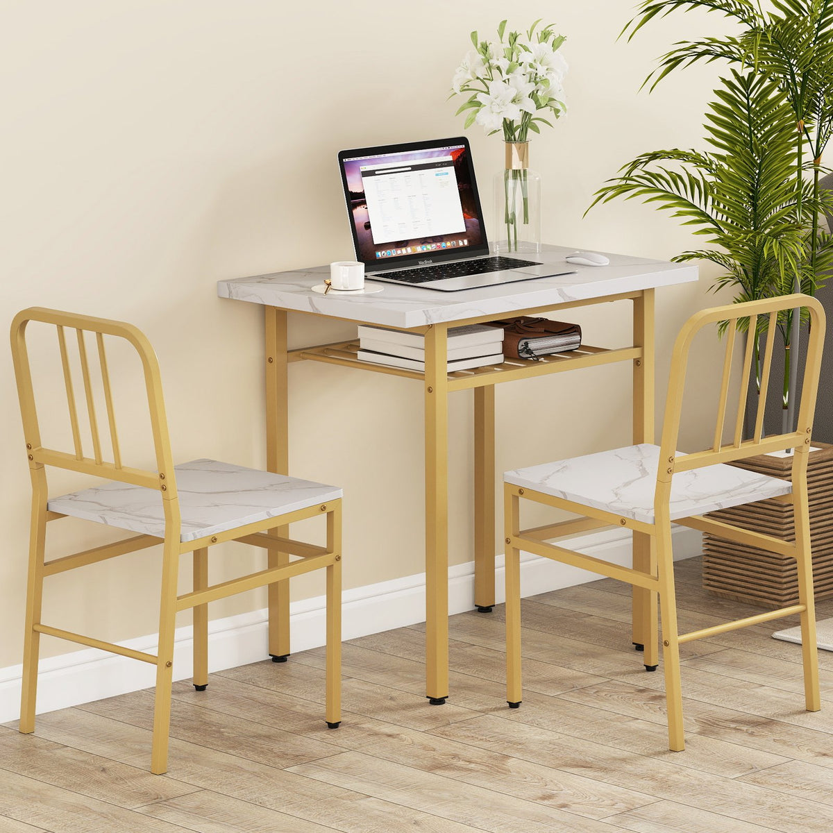 3-Piece Dining Table Set with Rectangular Kitchen Table and 2 Chairs-White view 2