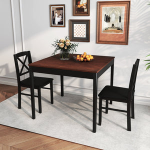 3-Piece Dining Table Set Wooden Square Kitchen Table for 2 People-Brown view 3