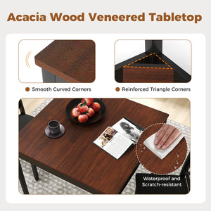 3-Piece Dining Table Set Wooden Square Kitchen Table for 2 People-Brown view 7