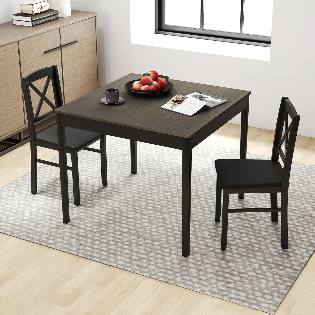 3-Piece Dining Table Set Wooden Square Kitchen Table for 2 People-Gray view 2