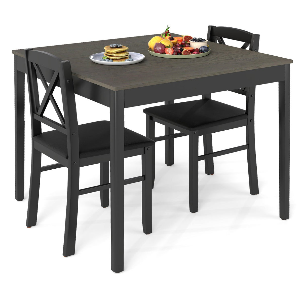 3-Piece Dining Table Set Wooden Square Kitchen Table for 2 People-Gray view 4