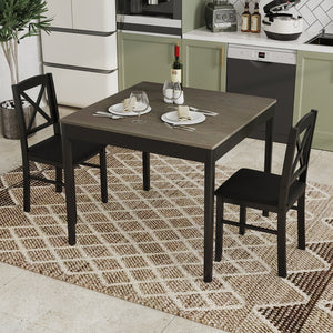 3-Piece Dining Table Set Wooden Square Kitchen Table for 2 People-Gray view 6