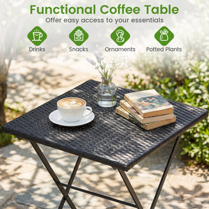 3-Piece Folding Bistro Set with PE Wicker and X-Shaped Metal Frame-Black view 6