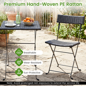 3-Piece Folding Bistro Set with PE Wicker and X-Shaped Metal Frame-Black view 8