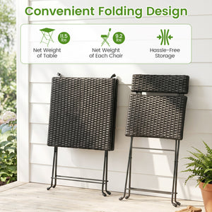 3-Piece Folding Bistro Set with PE Wicker and X-Shaped Metal Frame-Black view 9