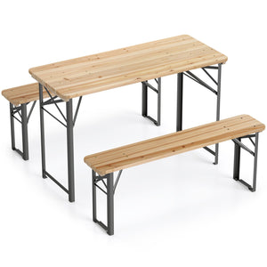 3-Piece Folding Picnic Table with Benches Fir Wood Portable Bear Camping SET-Natural view 6