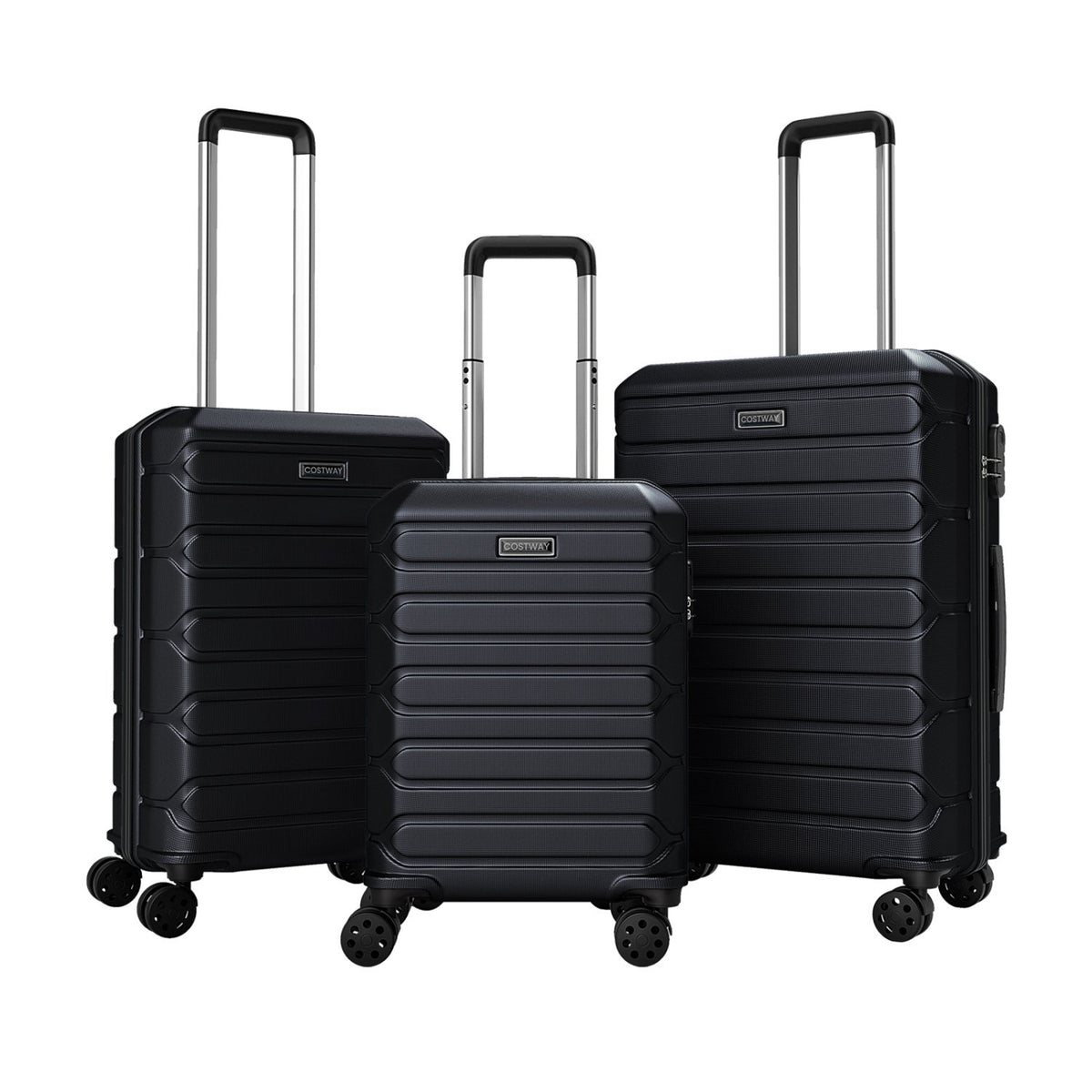 3-Piece Hardside Luggage Set Lightweight Hardside Suitcases with 8-Spinner Wheels-Black