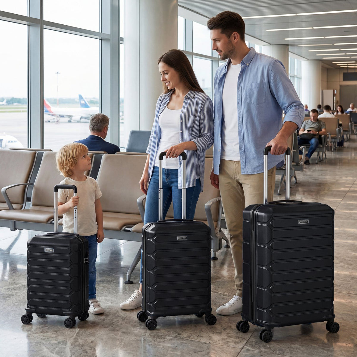 3-Piece Hardside Luggage Set Lightweight Hardside Suitcases with 8-Spinner Wheels-Black view 2