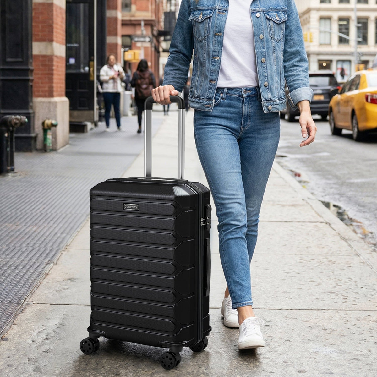 3-Piece Hardside Luggage Set Lightweight Hardside Suitcases with 8-Spinner Wheels-Black view 3