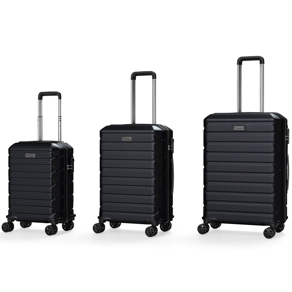 3-Piece Hardside Luggage Set Lightweight Hardside Suitcases with 8-Spinner Wheels-Black view 4