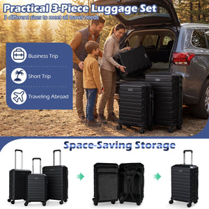 3-Piece Hardside Luggage Set Lightweight Hardside Suitcases with 8-Spinner Wheels-Black view 6