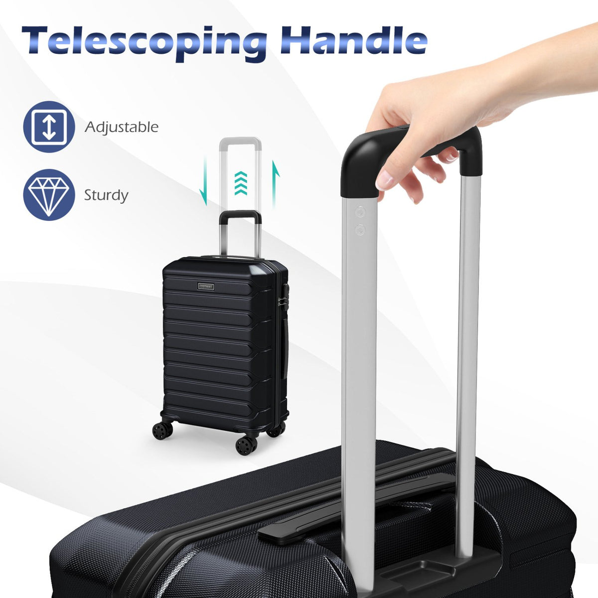 3-Piece Hardside Luggage Set Lightweight Hardside Suitcases with 8-Spinner Wheels-Black view 9