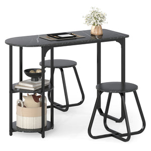 3-Piece Industrial Dining Table Set for Small Space-Black view 4