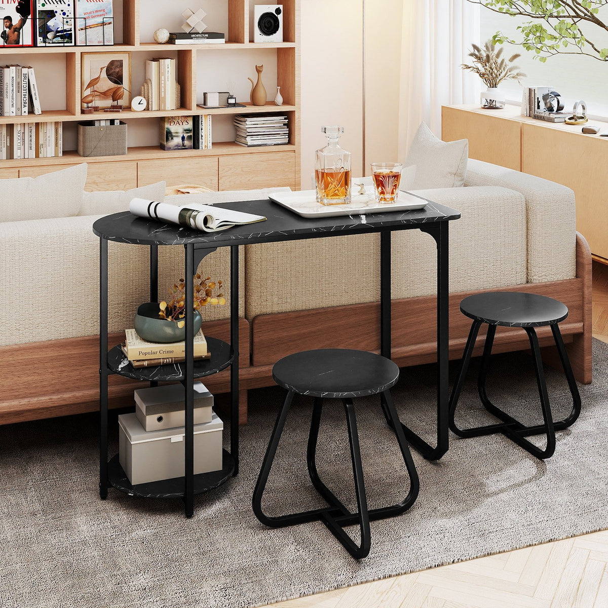 3-Piece Industrial Dining Table Set for Small Space-Black view 6