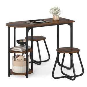 3-Piece Industrial Dining Table Set for Small Space-Rustic Brown view 4
