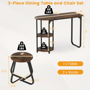 3-Piece Industrial Dining Table Set for Small Space-Rustic Brown view 5